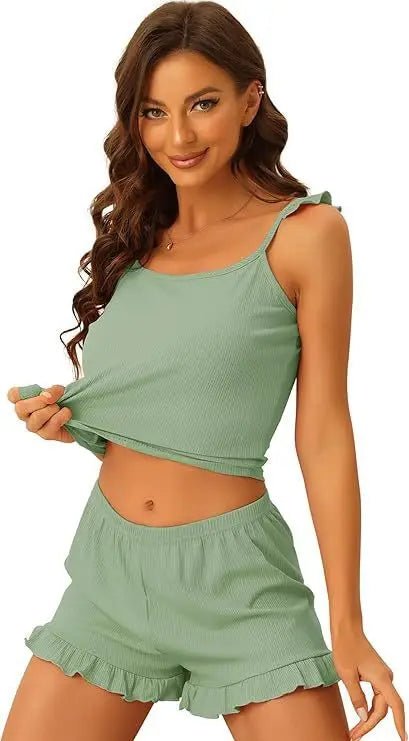 Women's Loungewear Casual Ribbed Lace Breathable Summer Sexy Camisole Shorts Set New Style - Zeprah