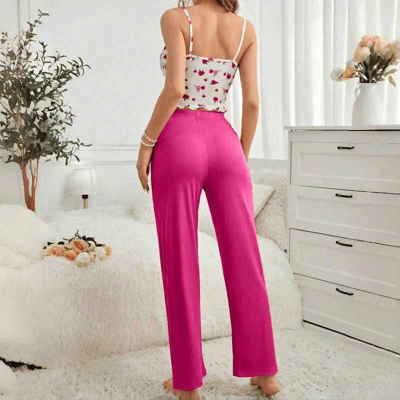 Women's Loungewear European American Floral Camisole Pants Set Breathable Summer Casual Comfortable Sexy Women's Pajamas - Zeprah