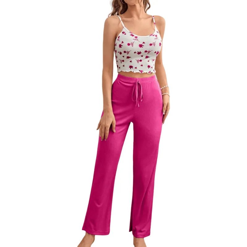 Women's Loungewear European American Floral Camisole Pants Set Breathable Summer Casual Comfortable Sexy Women's Pajamas - Zeprah