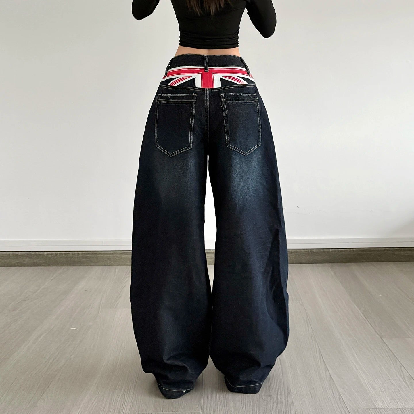 Women's Low Rise Wide Leg Boyfriend Jeans with Unique Blade Cut Hem Eco - Friendly Loose Fit Back Print Casual Streetwear - Zeprah