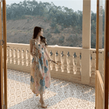 Women’s Maxi Dress – Classic Solid V - Neck Tie - Waist Design, Floral Print Chiffon Beach Cover - Up - Zeprah