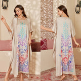 Women's Modest Satin Nightdress New Summer Cover - Up Robe Gorgeous Loose Printed Middle Eastern Style - Zeprah