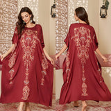 Women's Modest Satin Nightdress New Summer Cover - Up Robe Gorgeous Loose Printed Middle Eastern Style - Zeprah