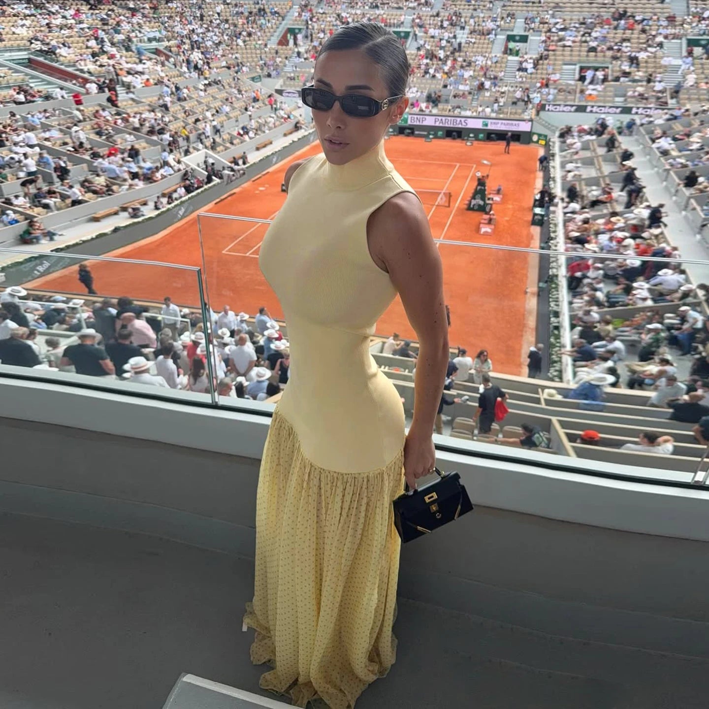 Women's Natural Waist Bud Maxi Dress Sheer Mesh Panels Color Blocking Elegant Yellow Polka Dot Bodycon Sleeveless Washable - Zeprah