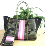 Women's Neoprene Waterproof Tote Bag Camouflage Shoulder Handbag Dual Handles Ladies' Fashion Beach Bag Flowers - Zeprah