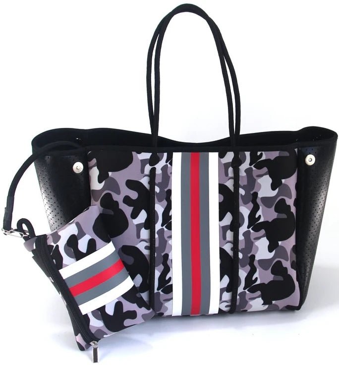 Women's Neoprene Waterproof Tote Bag Camouflage Shoulder Handbag Dual Handles Ladies' Fashion Beach Bag Flowers - Zeprah