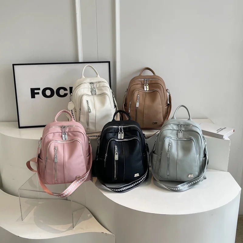 Women's New Soft Large Capacity Waterproof Backpack Zipper High Appearance Travel Commuting Korean School Bag - Zeprah