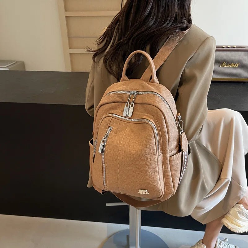 Women's New Soft Large Capacity Waterproof Backpack Zipper High Appearance Travel Commuting Korean School Bag - Zeprah