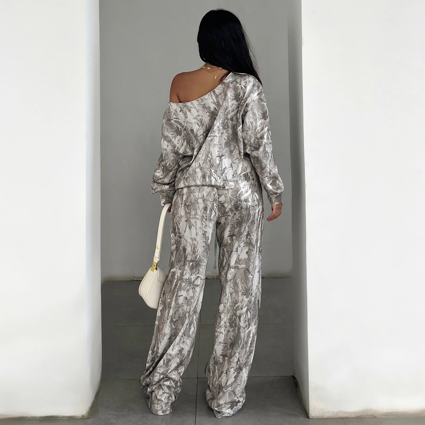 Women's Off - Shoulder Sweatshirt and Jogger Set, Athletic Hoodie Outfit - Zeprah