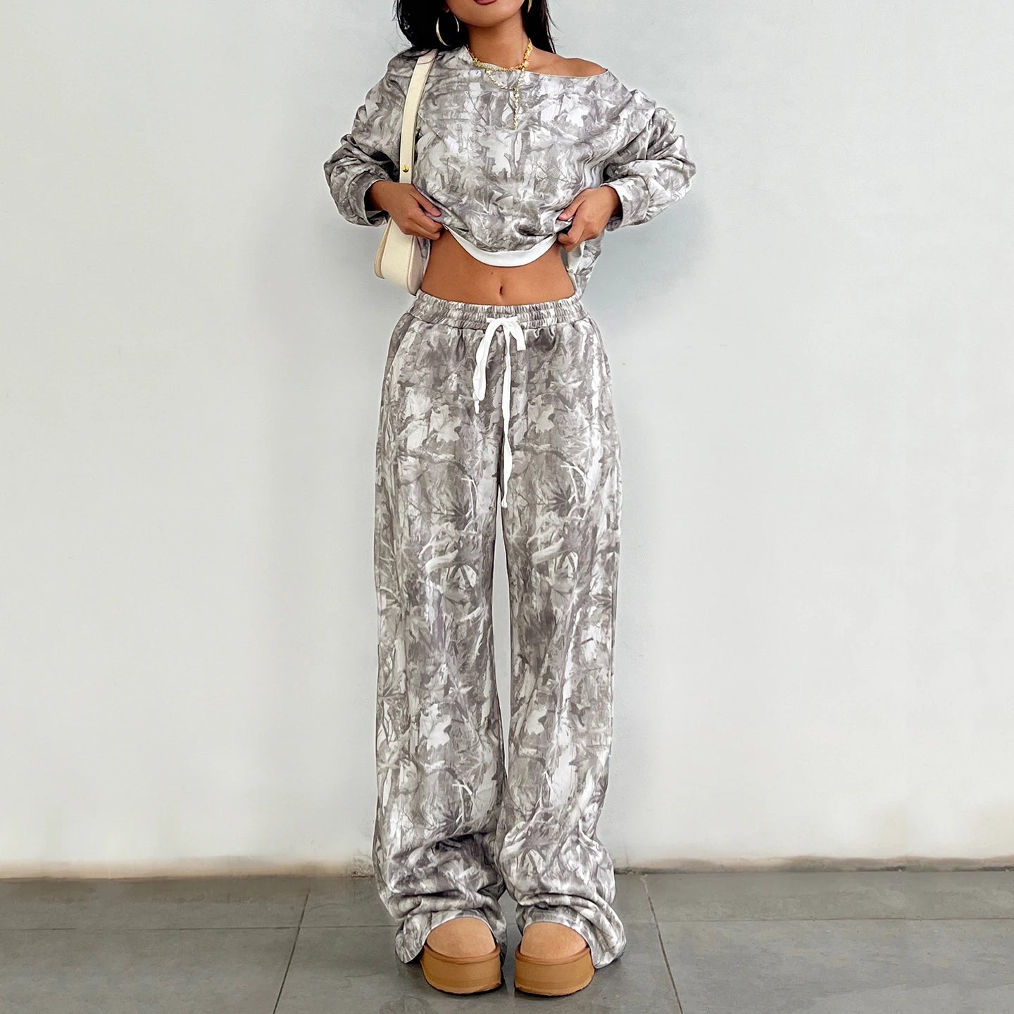 Women's Off - Shoulder Sweatshirt and Jogger Set, Athletic Hoodie Outfit - Zeprah