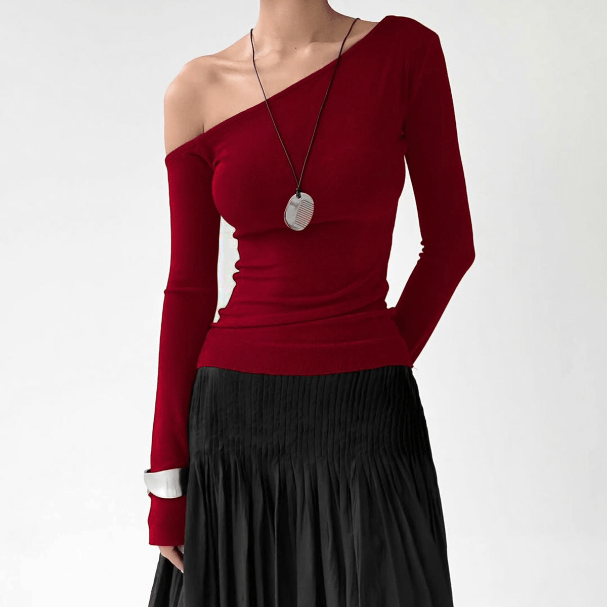 Women's Off - Shoulder T-Shirt , Solid Color Cropped Long Sleeve Top , Strapless Sexy Club Slim Fit Casual Blouse , Custom OEM Nylon/Poly - Zeprah