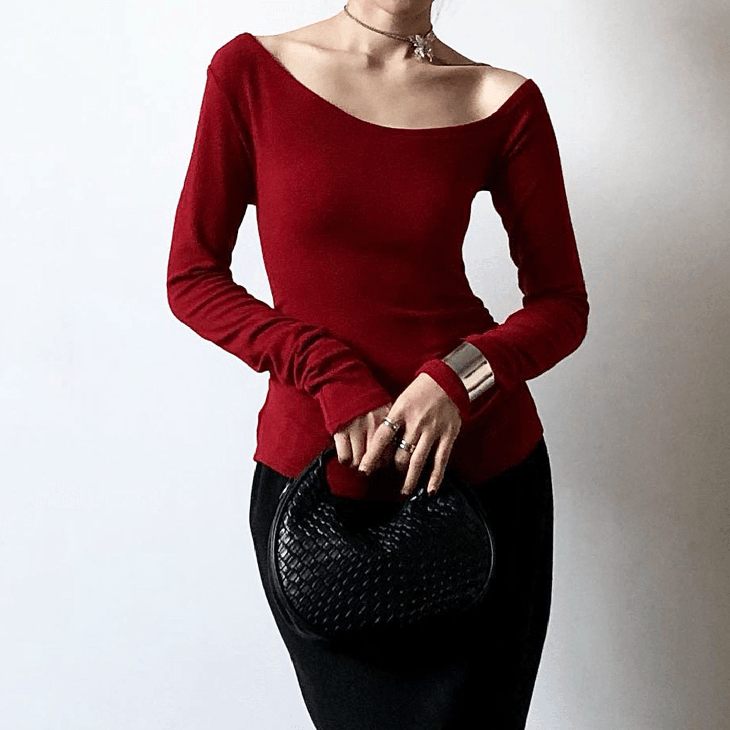 Women's Off - Shoulder T-Shirt , Solid Color Cropped Long Sleeve Top , Strapless Sexy Club Slim Fit Casual Blouse , Custom OEM Nylon/Poly - Zeprah