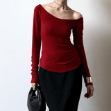Women's Off - Shoulder T-Shirt , Solid Color Cropped Long Sleeve Top , Strapless Sexy Club Slim Fit Casual Blouse , Custom OEM Nylon/Poly - Zeprah