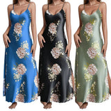 Women's Pajamas Nightgown European American Print Summer Sleeveless Loungewear Robe Casual Sexy Long Elastic Waist - Zeprah