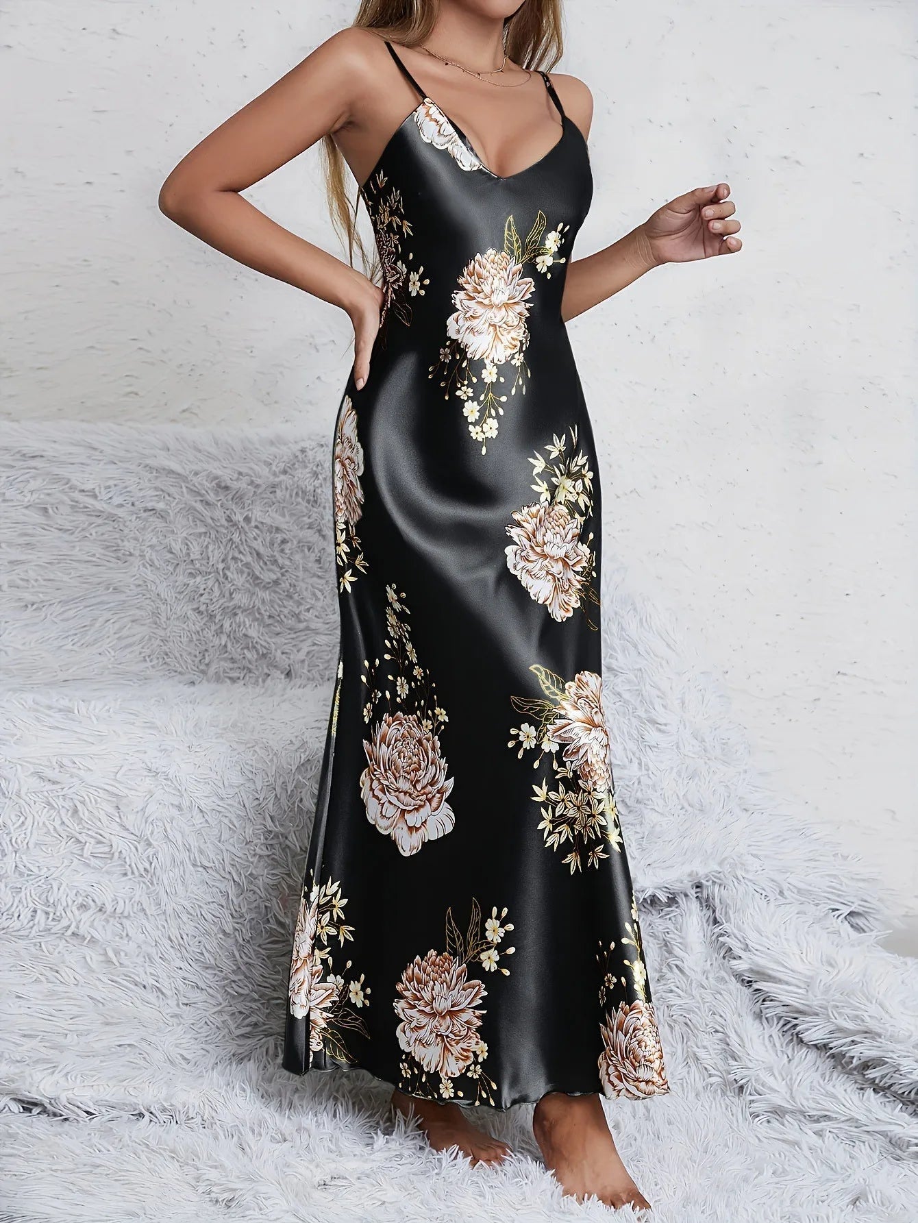 Women's Pajamas Nightgown European American Print Summer Sleeveless Loungewear Robe Casual Sexy Long Elastic Waist - Zeprah