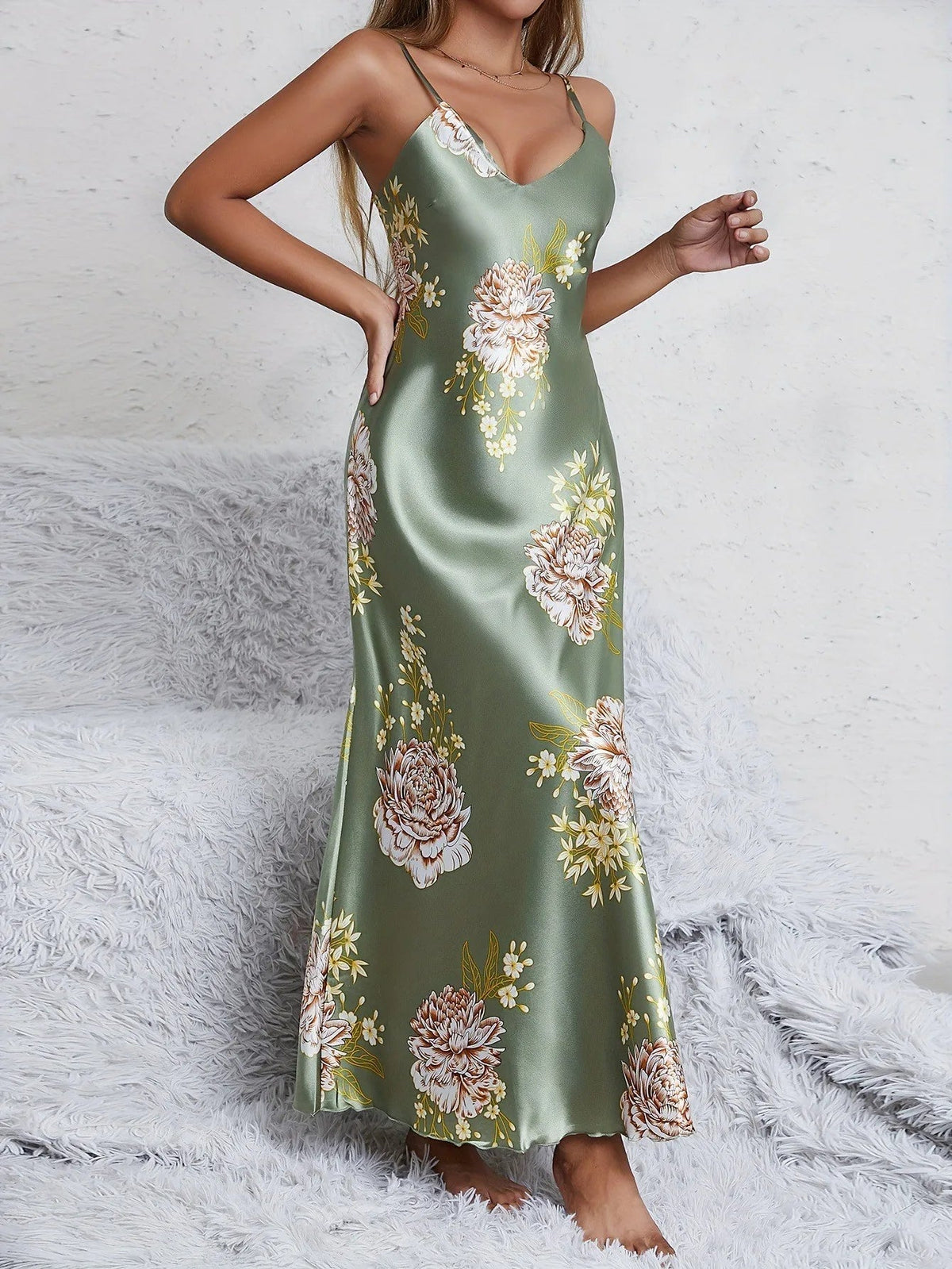 Women's Pajamas Nightgown European American Print Summer Sleeveless Loungewear Robe Casual Sexy Long Elastic Waist - Zeprah