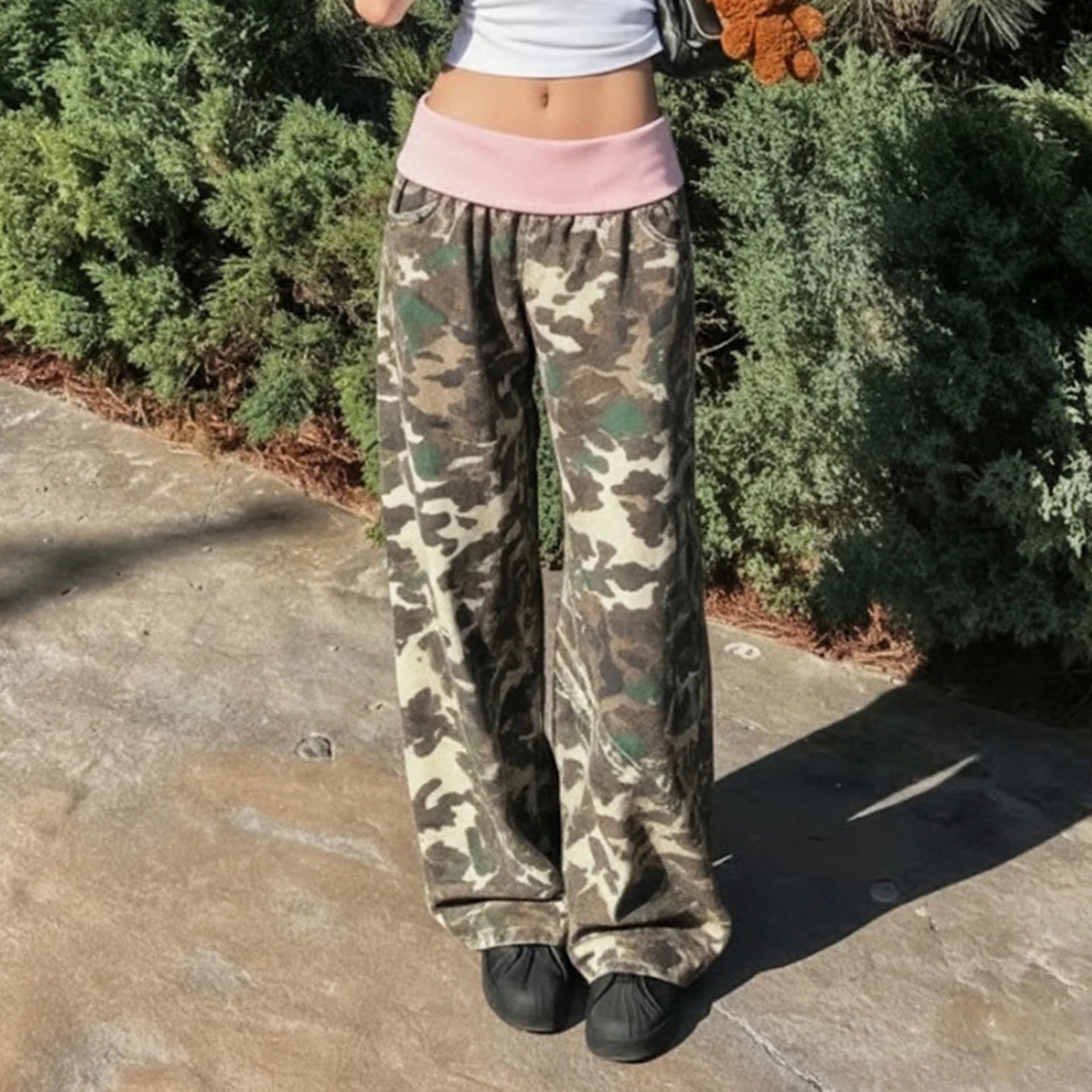 Women's Pants Geometric Print Fall New Wide Leg Trousers Elastic Waist Flat Front Low Waist Eco - Friendly Casual Joggers - Zeprah