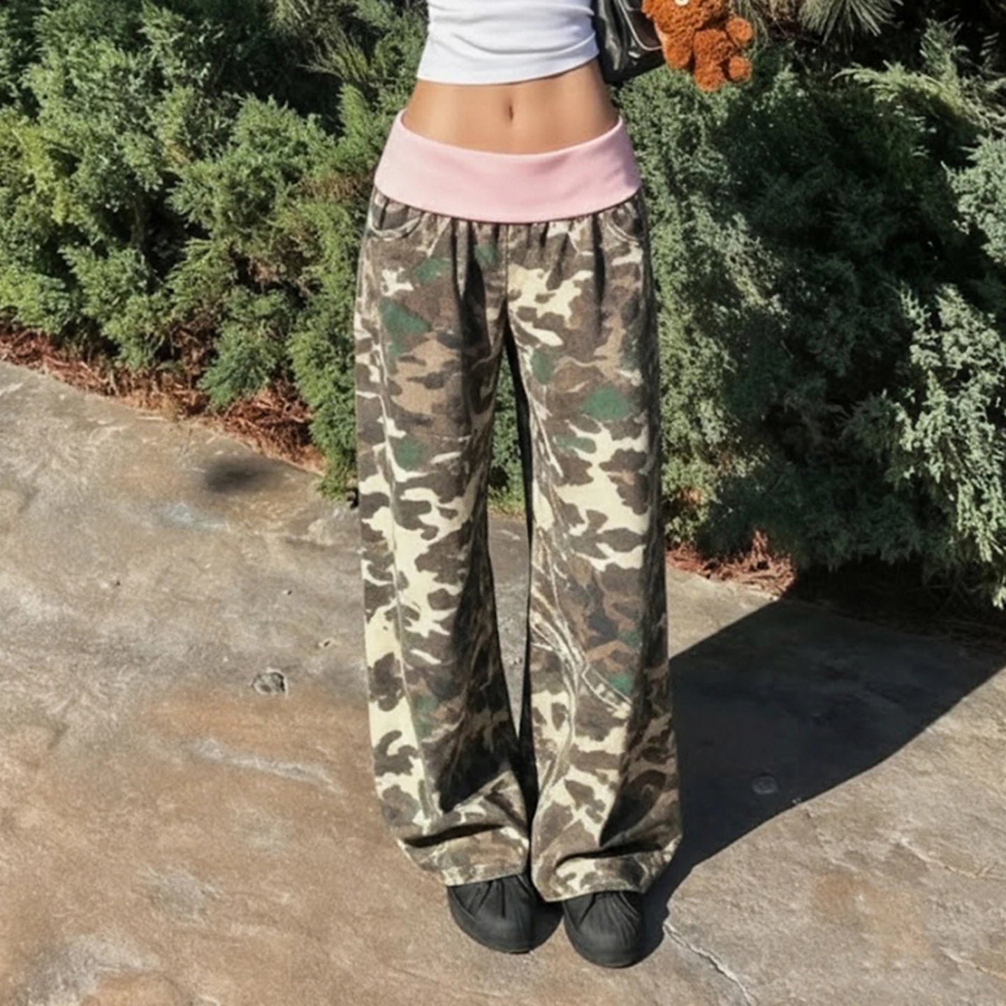 Women's Pants Geometric Print Fall New Wide Leg Trousers Elastic Waist Flat Front Low Waist Eco - Friendly Casual Joggers - Zeprah