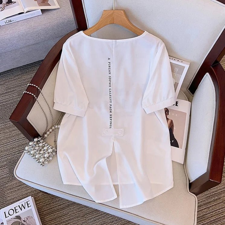 Women's Plus Size Short - sleeved T-shirt Women's Summer 2025 New Korean Style Loose V - neck T-shirt - Zeprah