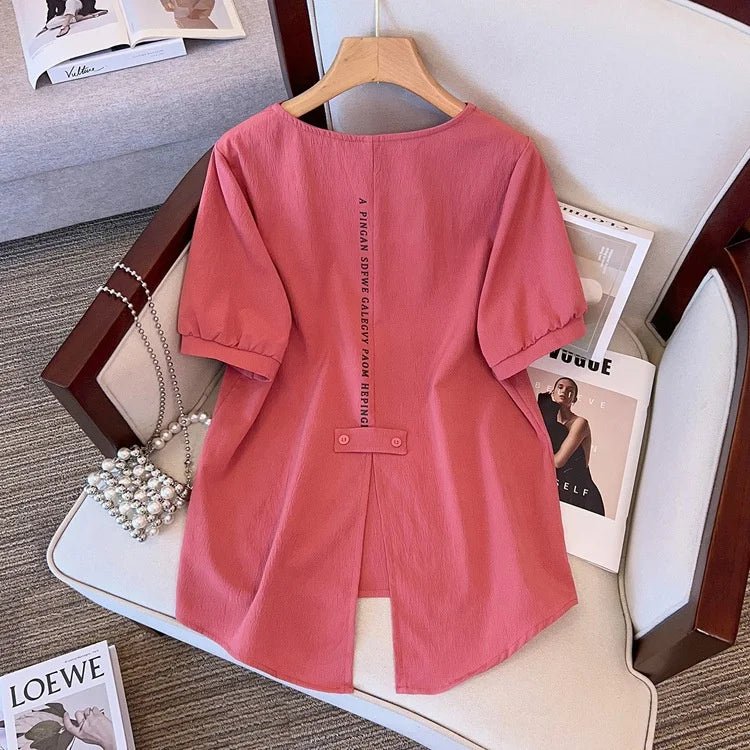 Women's Plus Size Short - sleeved T-shirt Women's Summer 2025 New Korean Style Loose V - neck T-shirt - Zeprah