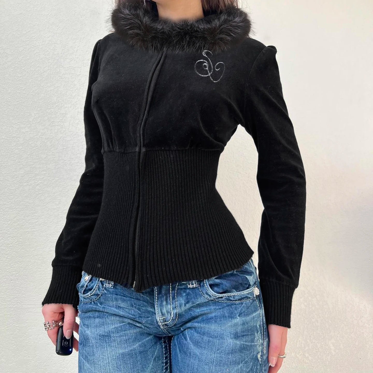 Women's Printed Velour Hooded Jacket Fall Winter Thermal Zip - Up Sweatshirt Casual Sporty Outerwear Front Logo - Zeprah