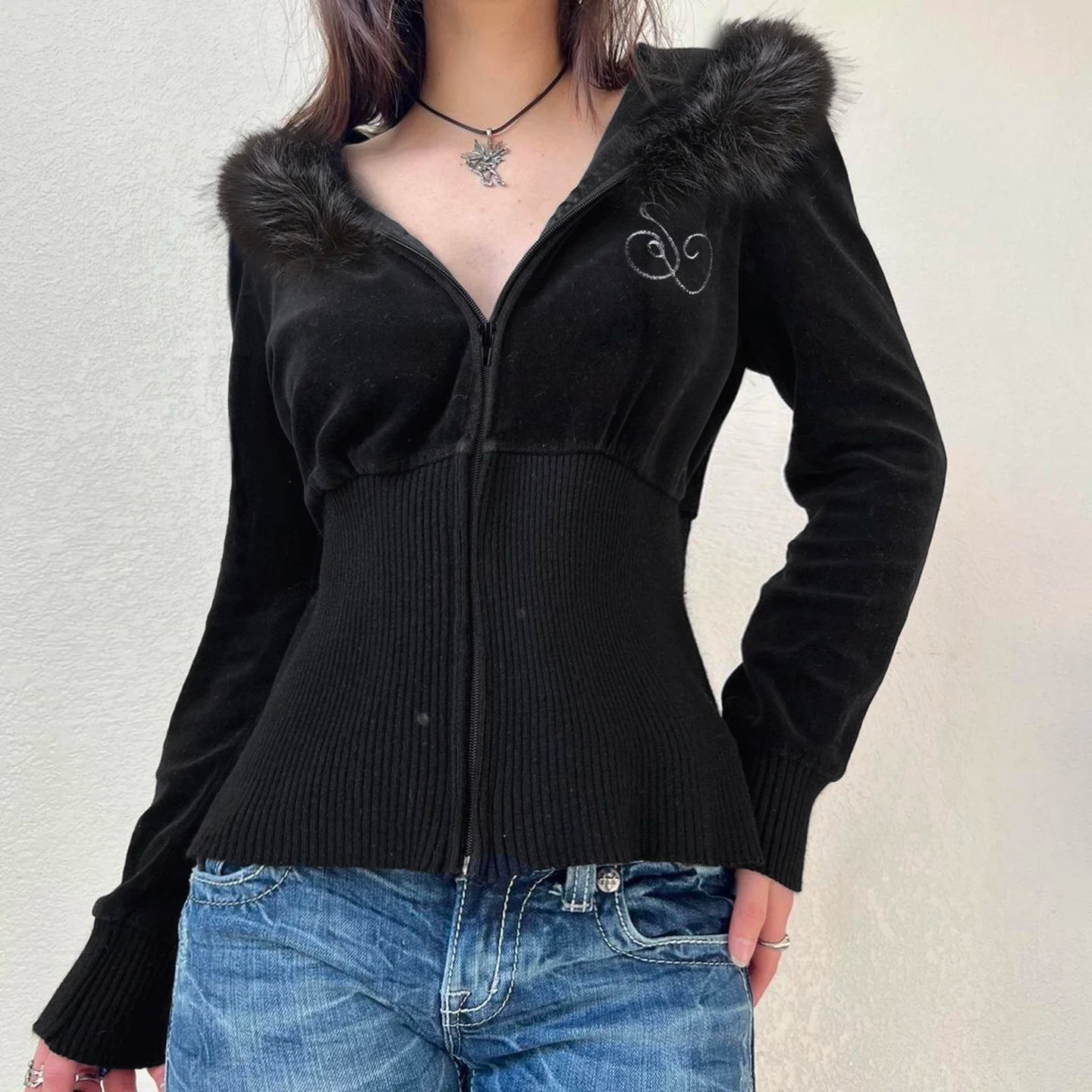 Women's Printed Velour Hooded Jacket Fall Winter Thermal Zip - Up Sweatshirt Casual Sporty Outerwear Front Logo - Zeprah