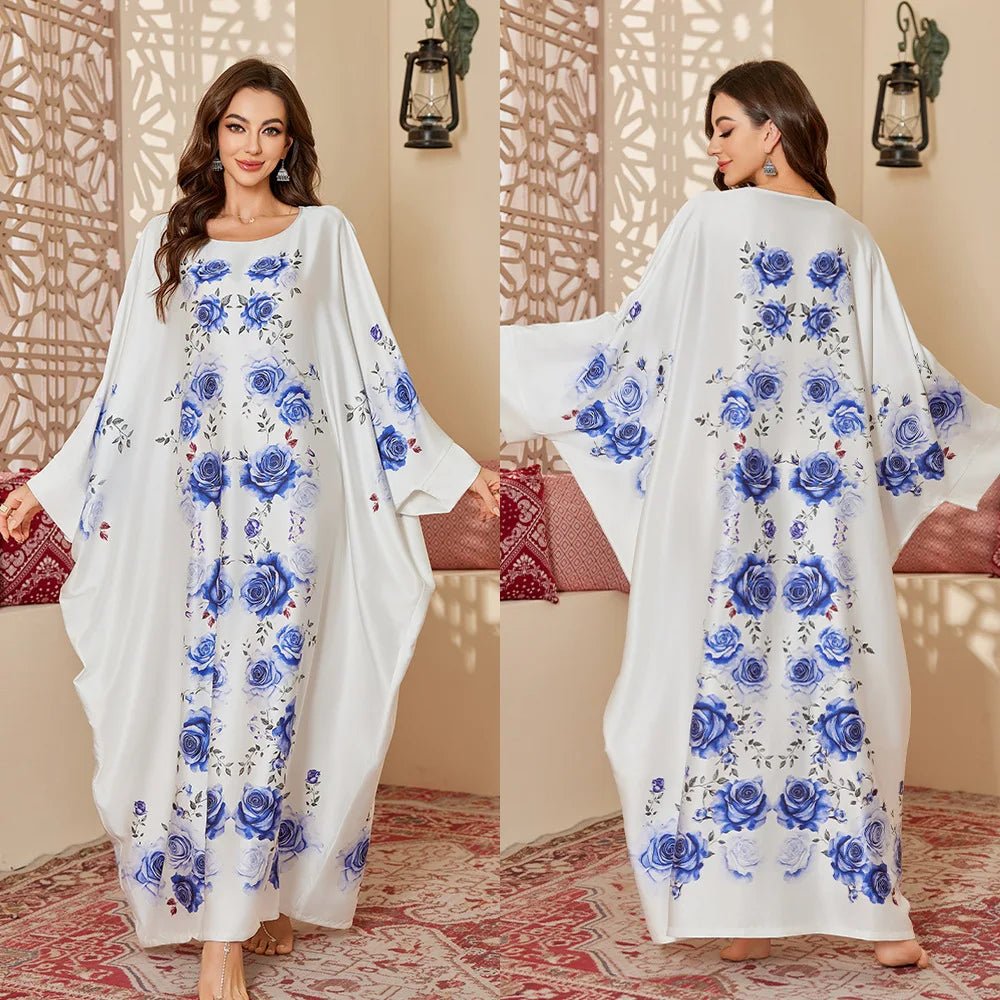 Women's Satin Blouse Long Nightgown Modest Middle Eastern Style Gorgeous Printed for Spring Fall - Zeprah
