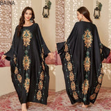 Women's Satin Blouse Long Nightgown Modest Middle Eastern Style Gorgeous Printed for Spring Fall - Zeprah