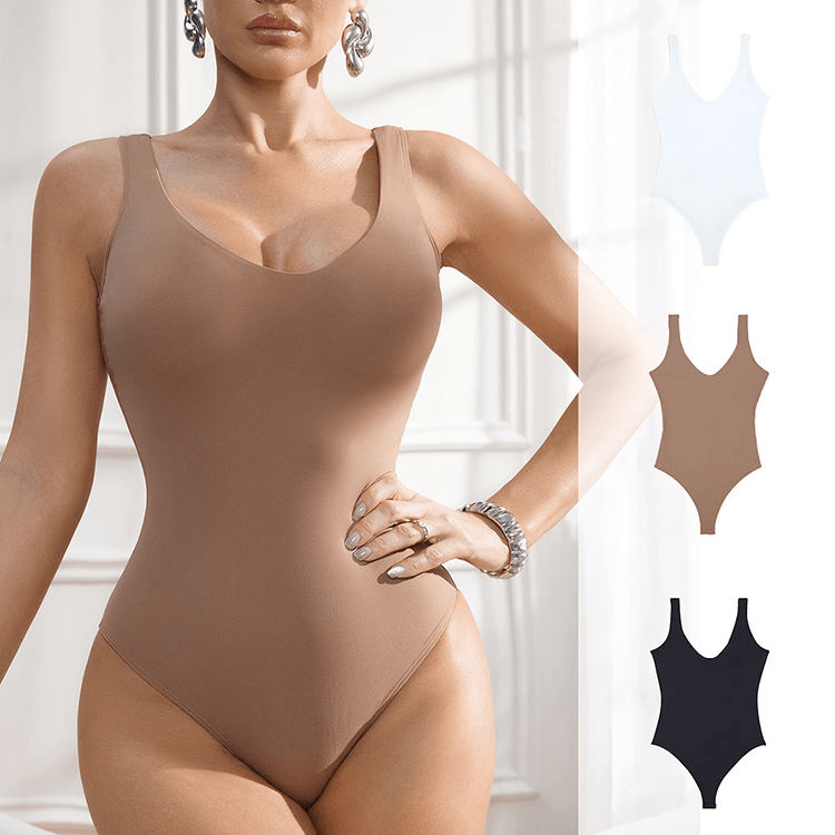Women’s Seamless One - Piece Body Shaper – Square Neck, Tummy Control, Short Sleeves (Wholesale) - Zeprah