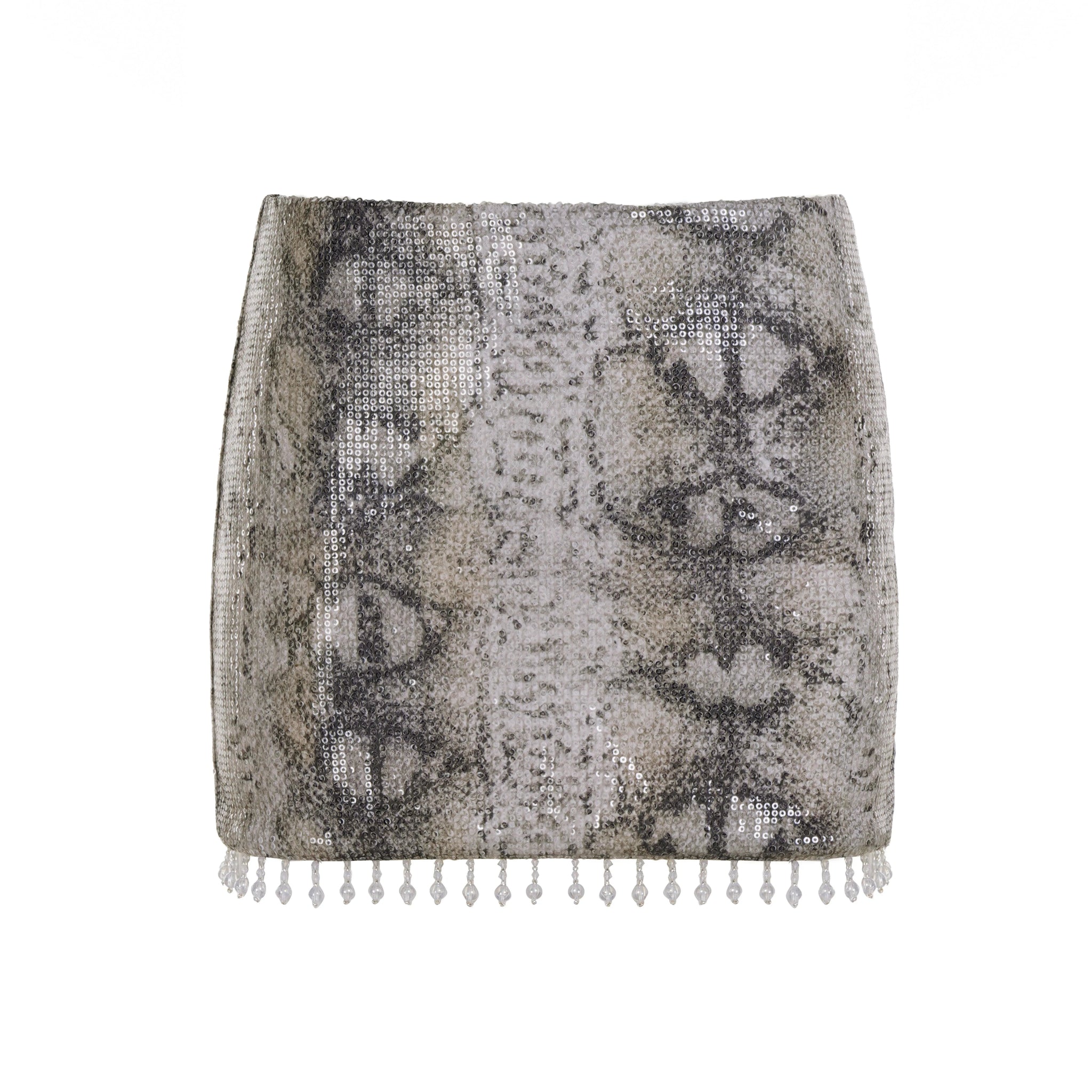 Women's Sexy Bodycon Natural Waist Skirt with Sequin Snake Print Contrast Rhinestone Fringe Hem Bud Design Eco - Friendly - Zeprah