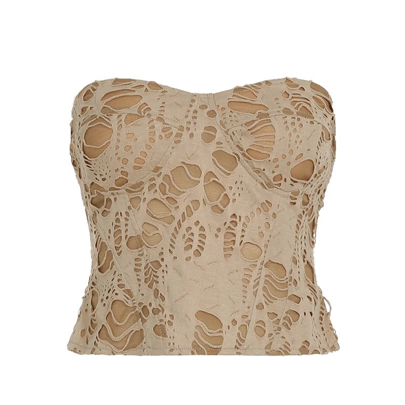 Women's Sexy Breathable Eco - Friendly Casual Short Corset Tank Tops Hollow Solid Pattern Knitted Fabric Sleeveless Bustier - Zeprah