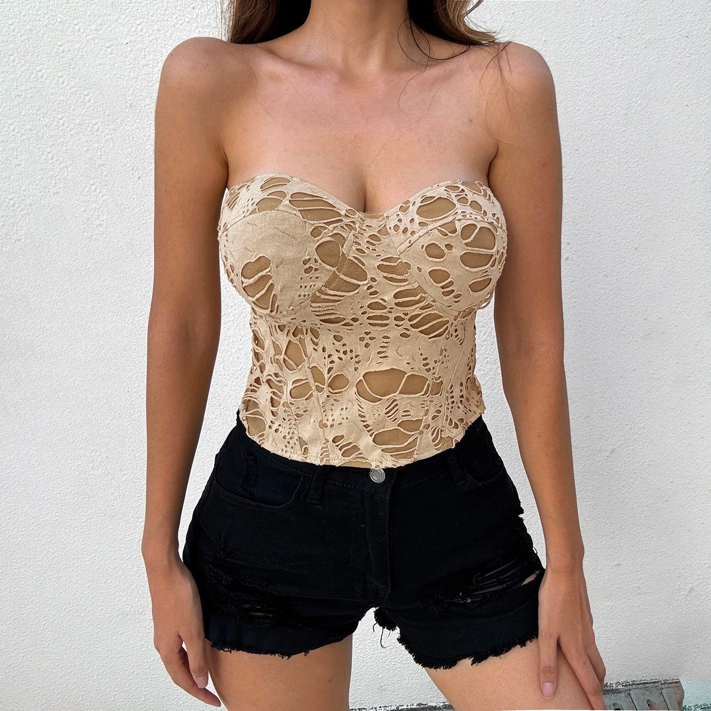 Women's Sexy Breathable Eco - Friendly Casual Short Corset Tank Tops Hollow Solid Pattern Knitted Fabric Sleeveless Bustier - Zeprah