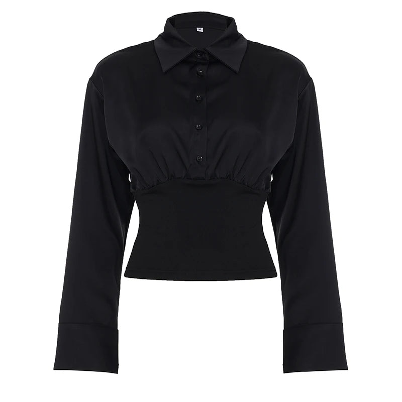 Women's Sexy Breathable Simple Oversized Long Sleeve Button - Down Blouse Lapel Collar - Relaxed Fit Casual Top Plain Dyed Front - Zeprah