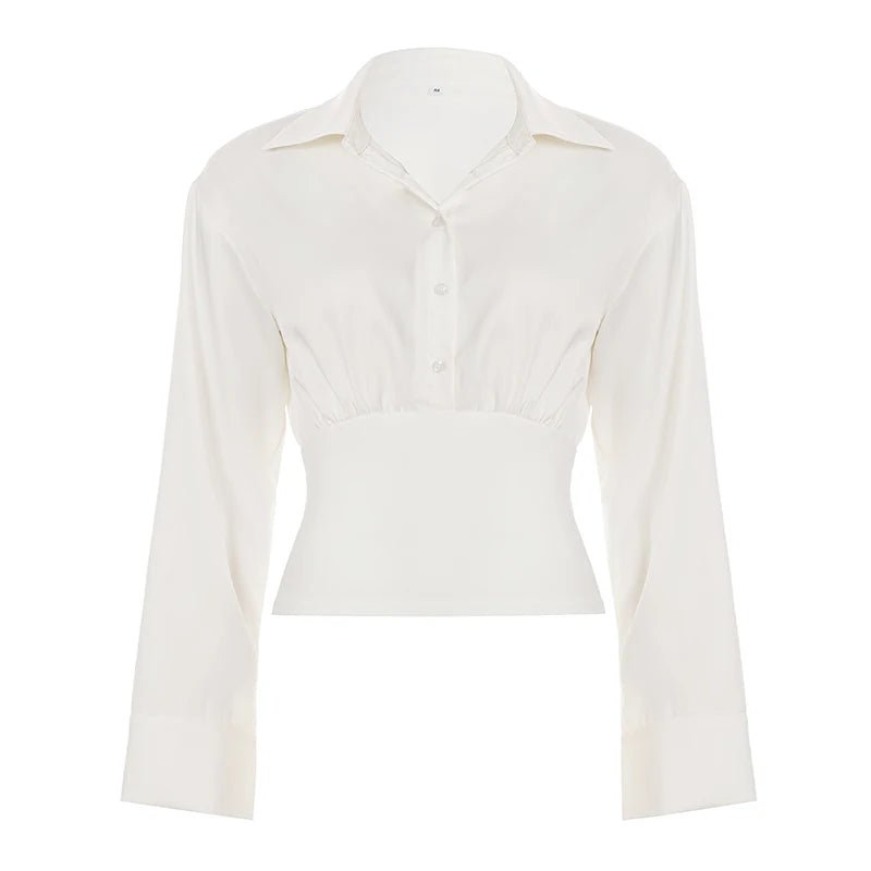 Women's Sexy Breathable Simple Oversized Long Sleeve Button - Down Blouse Lapel Collar - Relaxed Fit Casual Top Plain Dyed Front - Zeprah