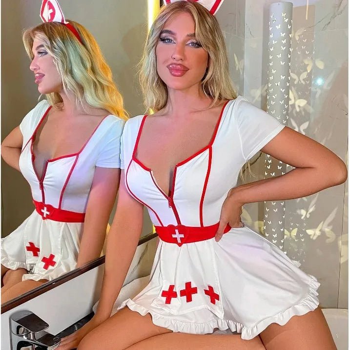 Women's Sexy Lingerie with Hat Adult Cosplay Nurse Sexy Costume Uniform - Zeprah