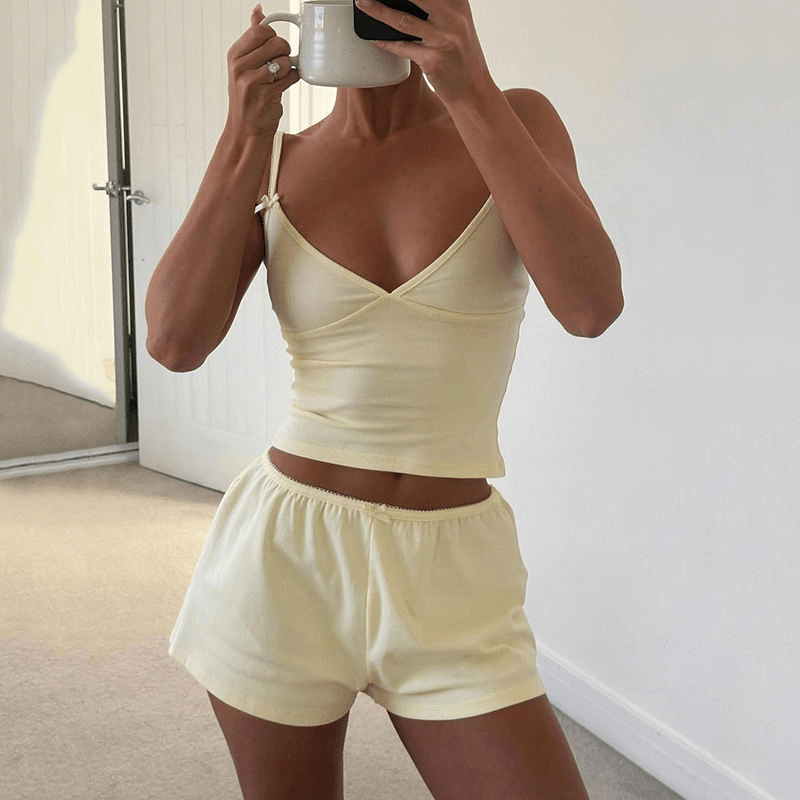 Women's Sexy Pajama Set , Cute Butterfly Print V - Neck Cami with Loose Shorts , Lace Homewear Loungewear OEM (All Seasons) - Zeprah