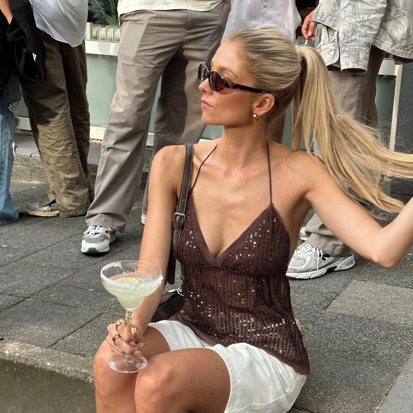 Women's Sexy V Neck Backless CAMIS Sequin Embroidery Glitter Lace Patchwork Woven Eco - Friendly 100% Polyester Street Style - Zeprah