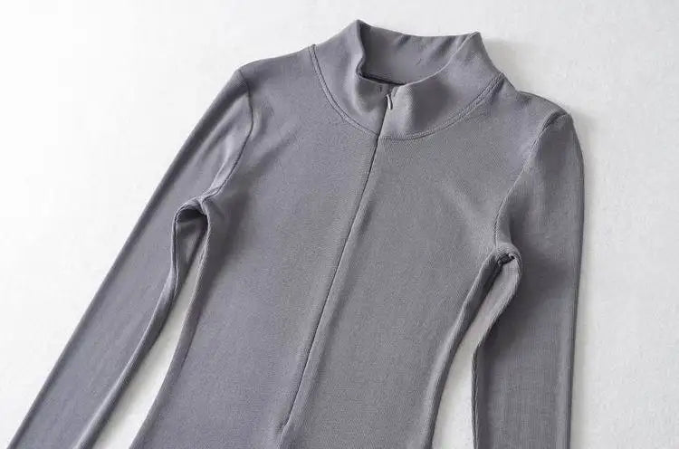 Women's Sexy Zipper Long Sleeve Bodysuit Elegant Jumpsuit With Stylish Long Sleeves - Zeprah