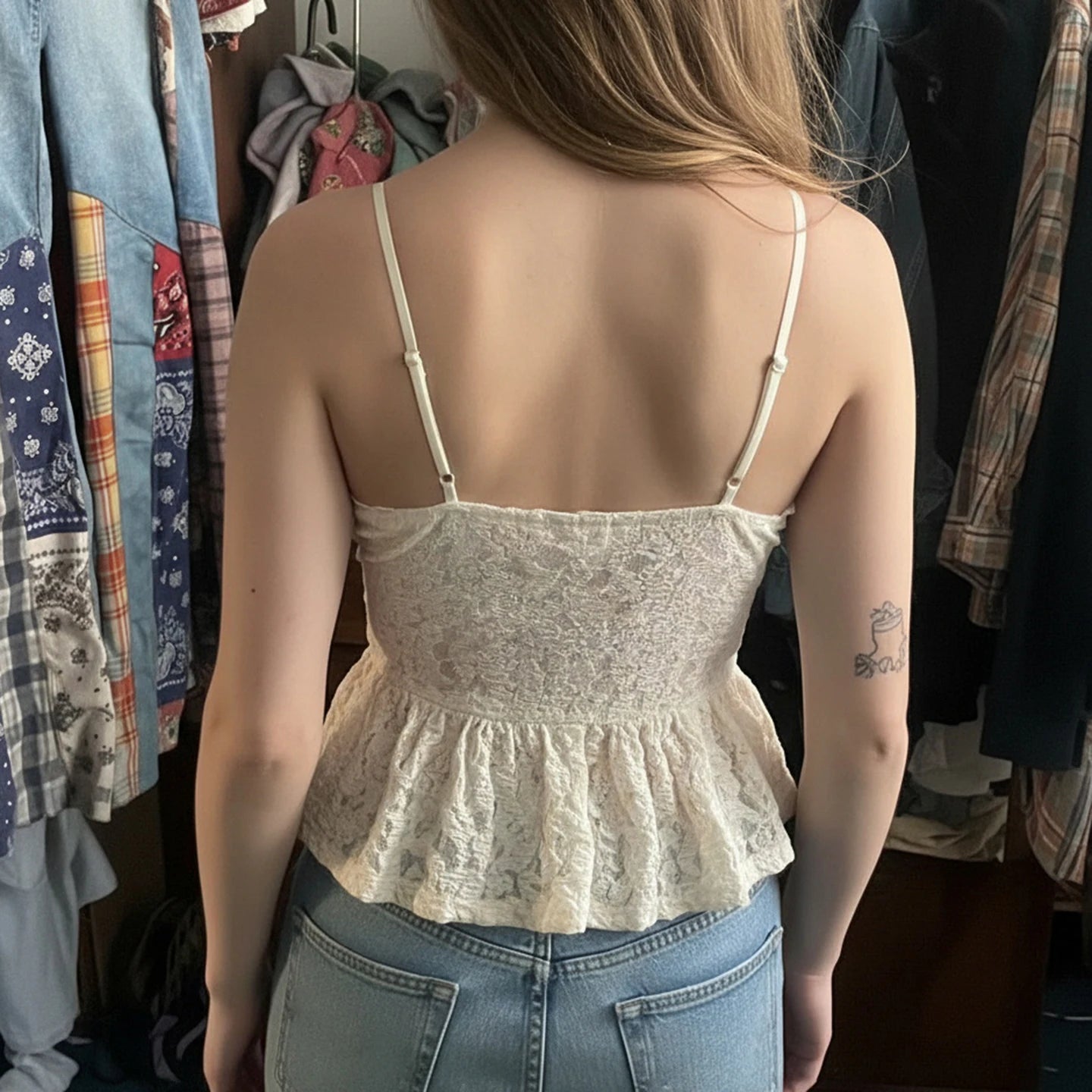 Womens Short Elegant Lace Cami Tank Top Solid Color V Neck Bow Tie Front Slim Fit Waist Defining Sleeveless Casual - Zeprah