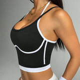 Women's Short Knitted Sling Back CAMIS Contrast Color Stretchy Breathable Quick Dry Workout Tank Patchwork - Zeprah