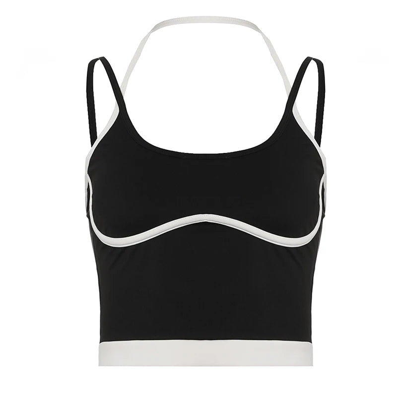 Women's Short Knitted Sling Back CAMIS Contrast Color Stretchy Breathable Quick Dry Workout Tank Patchwork - Zeprah