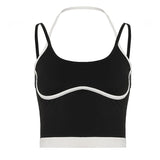Women's Short Knitted Sling Back CAMIS Contrast Color Stretchy Breathable Quick Dry Workout Tank Patchwork - Zeprah