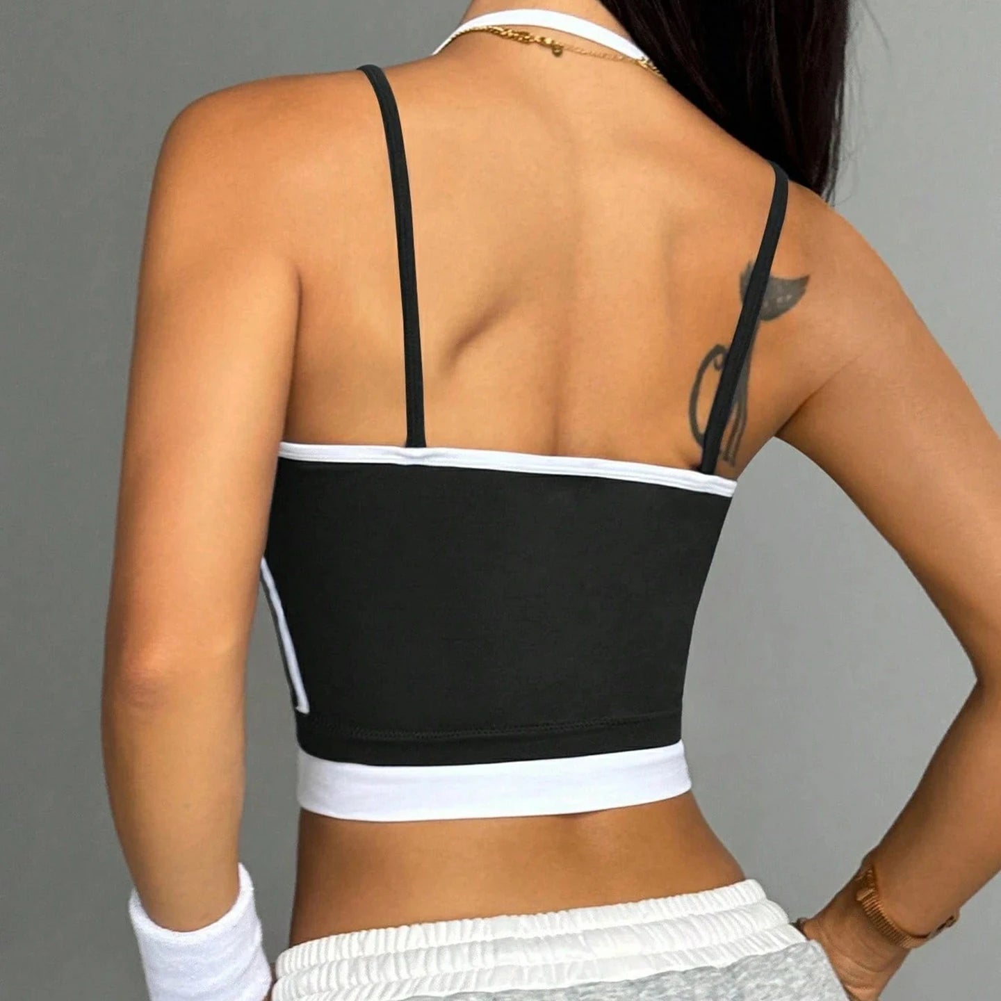 Women's Short Knitted Sling Back CAMIS Contrast Color Stretchy Breathable Quick Dry Workout Tank Patchwork - Zeprah