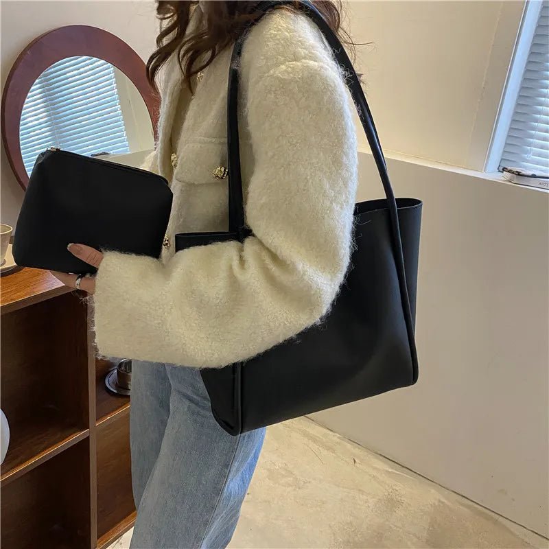 Women's Shoulder Bags Zip Child and Mother Shoulder Bag Pure Color Shoulder Purse Tote Shopping Bag - Zeprah