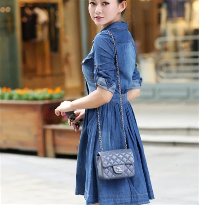Women's Slim Fit Half Sleeve Pleated Shirt Dress Plus Size Denim Jean Dress - Zeprah