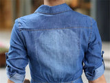 Women's Slim Fit Half Sleeve Pleated Shirt Dress Plus Size Denim Jean Dress - Zeprah