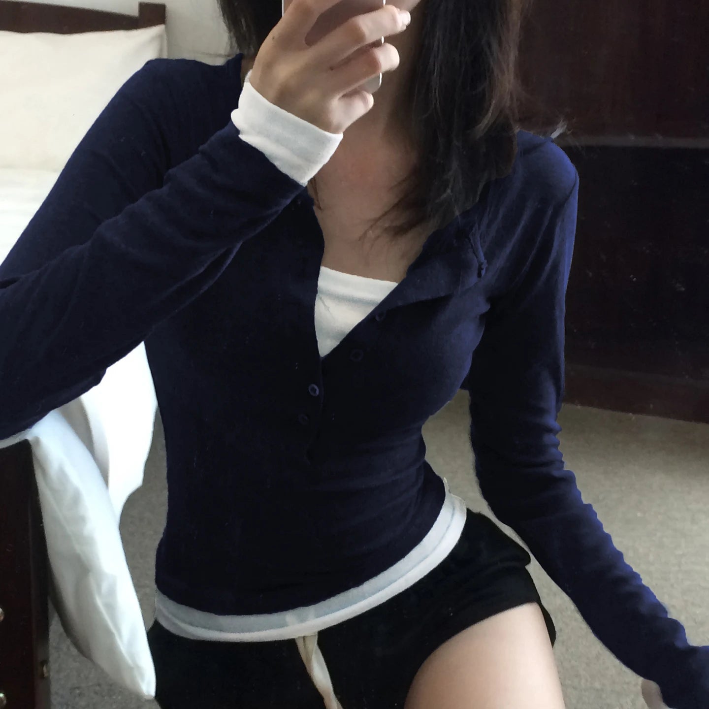 Women's Slim Fit Long Sleeve V - Neck Knit Top Solid Color Button Detail Pullover Casual Athletic Autumn Breathable - Zeprah