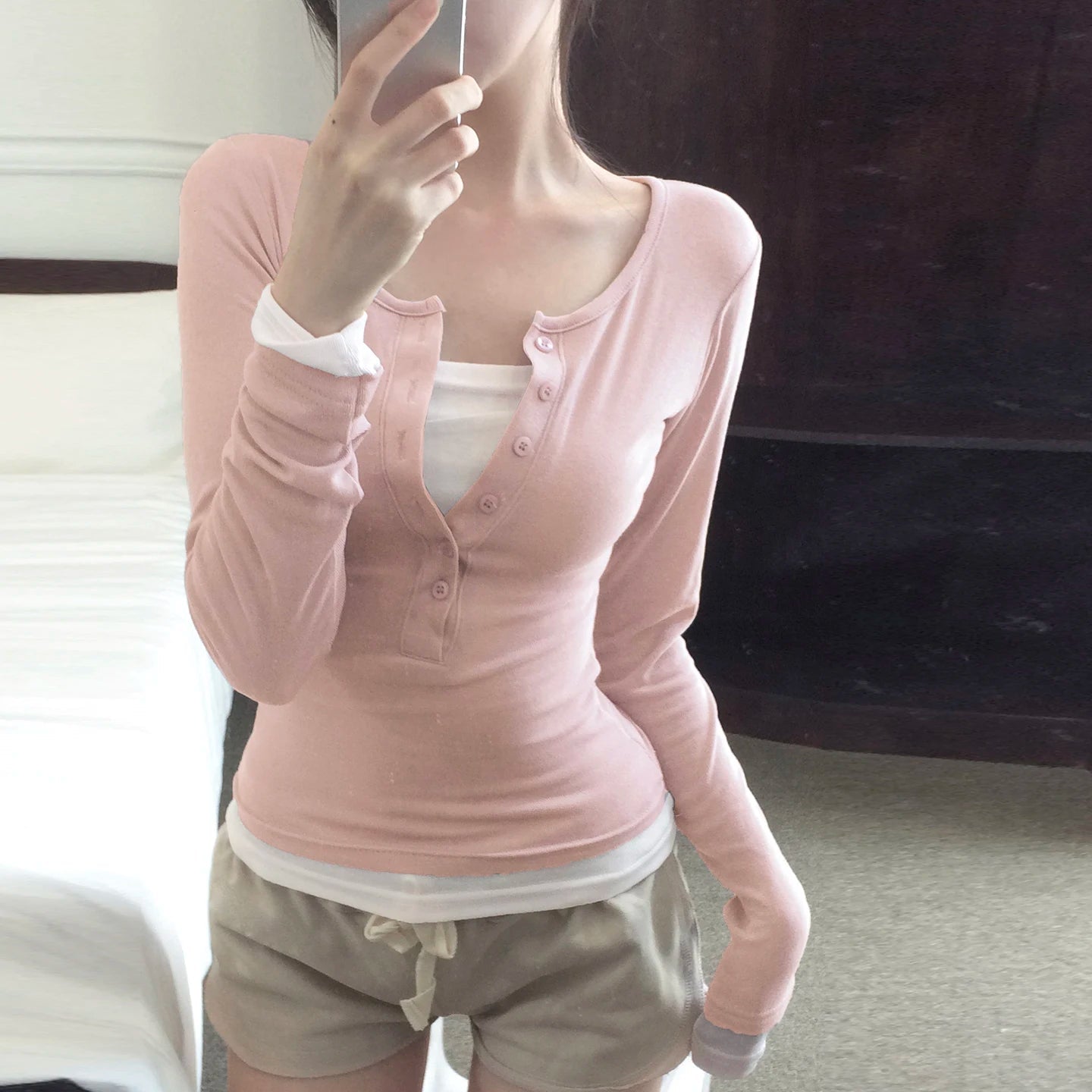 Women's Slim Fit Long Sleeve V - Neck Knit Top Solid Color Button Detail Pullover Casual Athletic Autumn Breathable - Zeprah