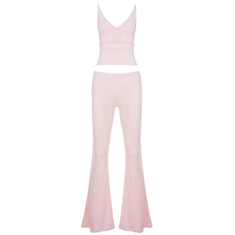 Women's Solid Color Casual 2 - Piece Loungewear Set V - Neck Camisole Flared Pants Knitting Breathable Eco - Friendly - Zeprah