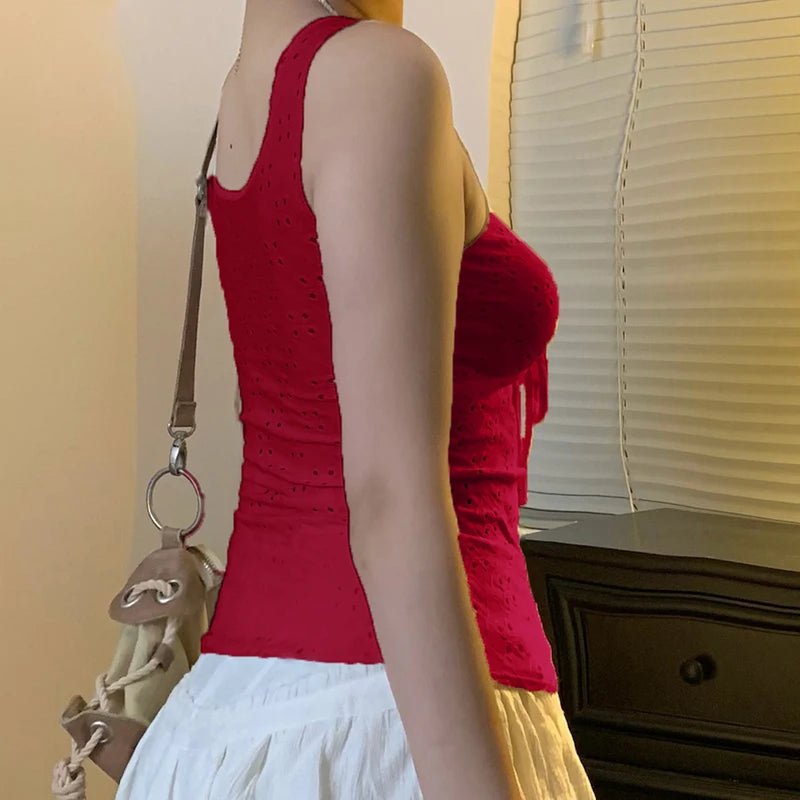 Women's Solid Color Lace - Up Cami Sexy Cut - Out Design Clubwear Top Night Club Party Vest - Zeprah